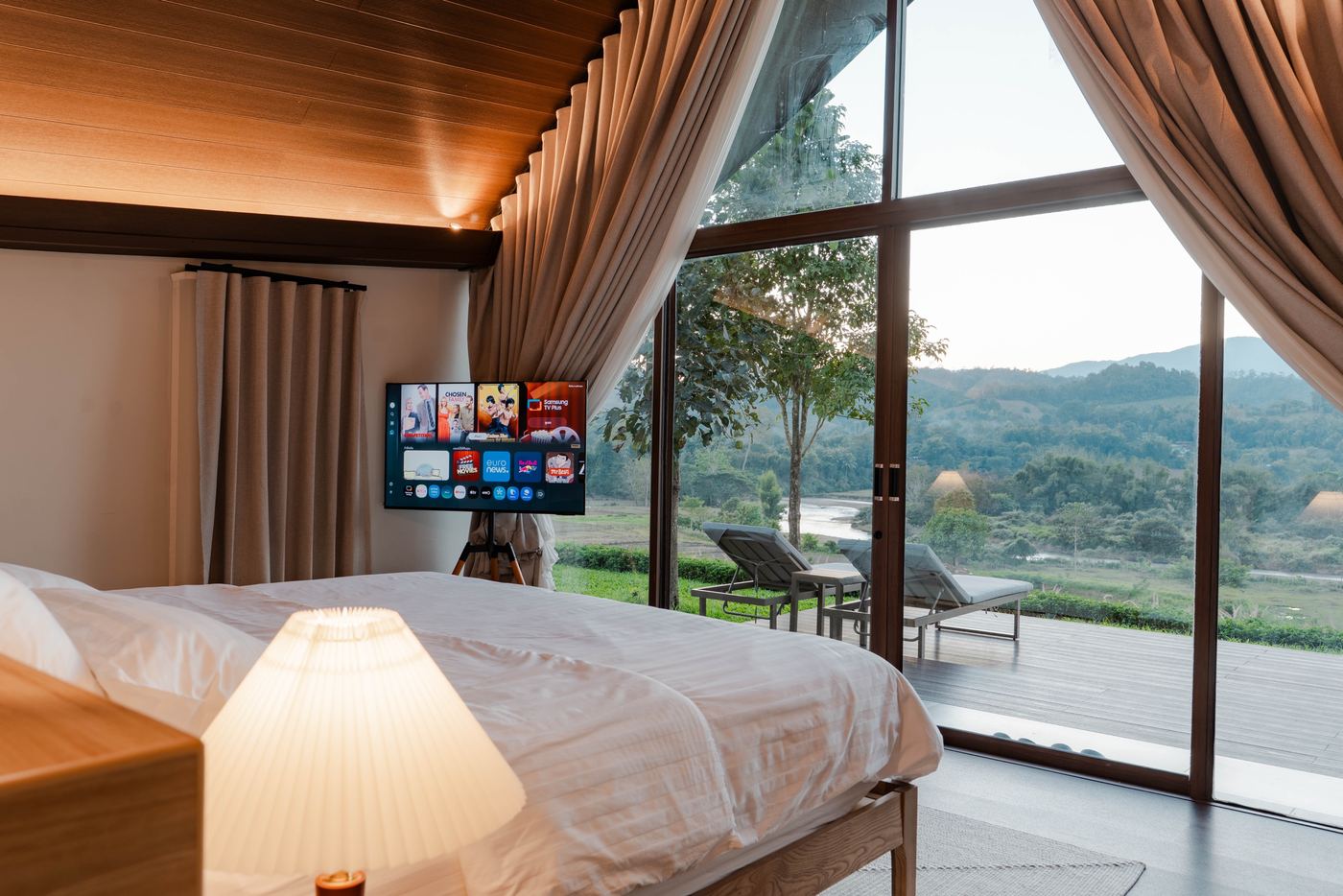 Bedroom looking out to the river and mountains
